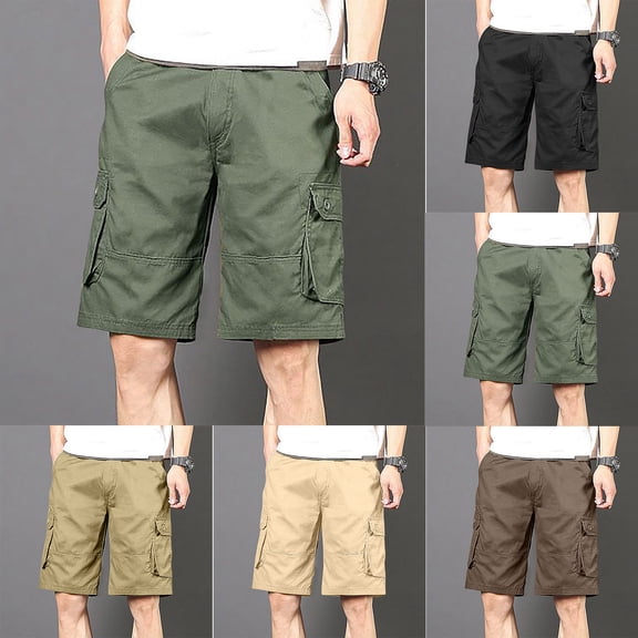WWV Big and Tall Cargo Shorts Work Shorts for Men Construction Multi Pockets Button Shorts Solid Color Trendy Loose Fit Outdoor Sports Workwear Pants Army Green L