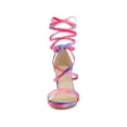 thumbnail image 6 of BLISSFUL STEP Women's Sandals Tie Dye Strappy Block Heels Lace up Sandals Pink 7, 6 of 7