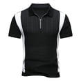 thumbnail image 2 of Xcmzpl Mens Textured Knit Pique Shirts Regular Fit Stretchy Golf Shirt Color Block Short Sleeve Turn Down Collar Collared Top M-4XL, 2 of 5