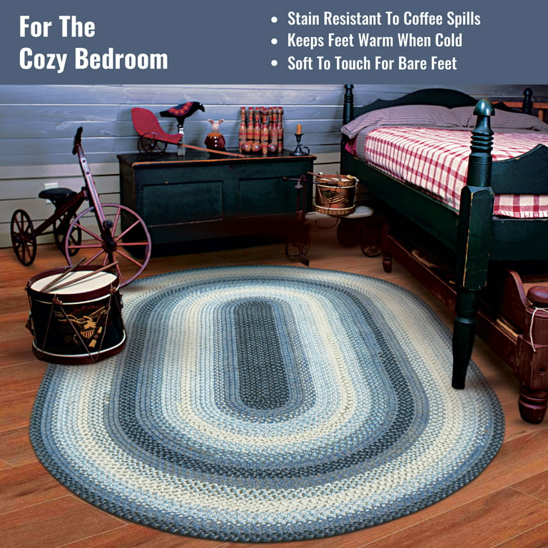 Homespice Juniper 4x6' Blue Oval Braided Rug, Washable Rug for