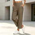 thumbnail image 5 of Sunnin Solid Color High Waist Pants Elastic Waist with Pockets Cropped Casual Everyday Wear, 5 of 6