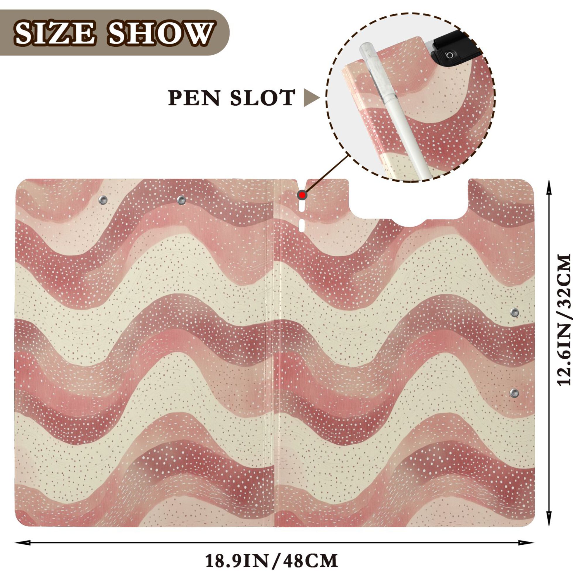 FORMRS A4 Clipboard Folder with Pen Holder Horizontal Foldable School Office Binder, Soft Pink Pattern