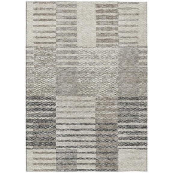 HomeRoots 613154 8 x 10 ft. Beige, Ivory & Taupe Striped Washable Indoor & Outdoor Rectangle Area Rug