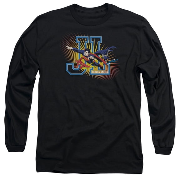 JLA Justice League Heroes United Long Sleeve Adult 18/1 T-Shirt Black