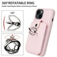 thumbnail image 3 of Accordion Wallet Case for iPhone 14 Plus with Rotatable Ring Holder Kickstand, RFID Blocking Card Slots Finger Grip Ring PU Leather Shockproof Purse Cover for iPhone 14 Plus, Pink, 3 of 7