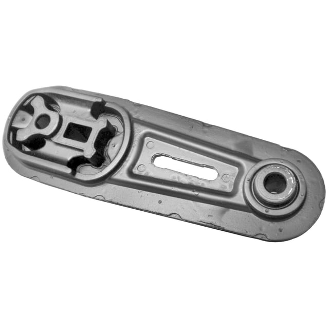 soporte motor sentra 2013 a 2019 nissan l4 1.8l tras cvt soportes star soporte de torsión trasero para Nissan Sentra 2013–2019 en vista frontal centrada; pieza metálica alargada con montura de goma en el extremo izquierdo, bushing circular en el extremo derecho y ranura alargada central sobre fondo claro.