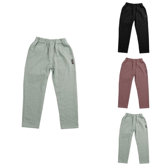 Boys Linen Long Casual Trousers, Elastic Waist Kids Pants for Spring Summer Outdoor Play Comfortable Lightweight Breathable