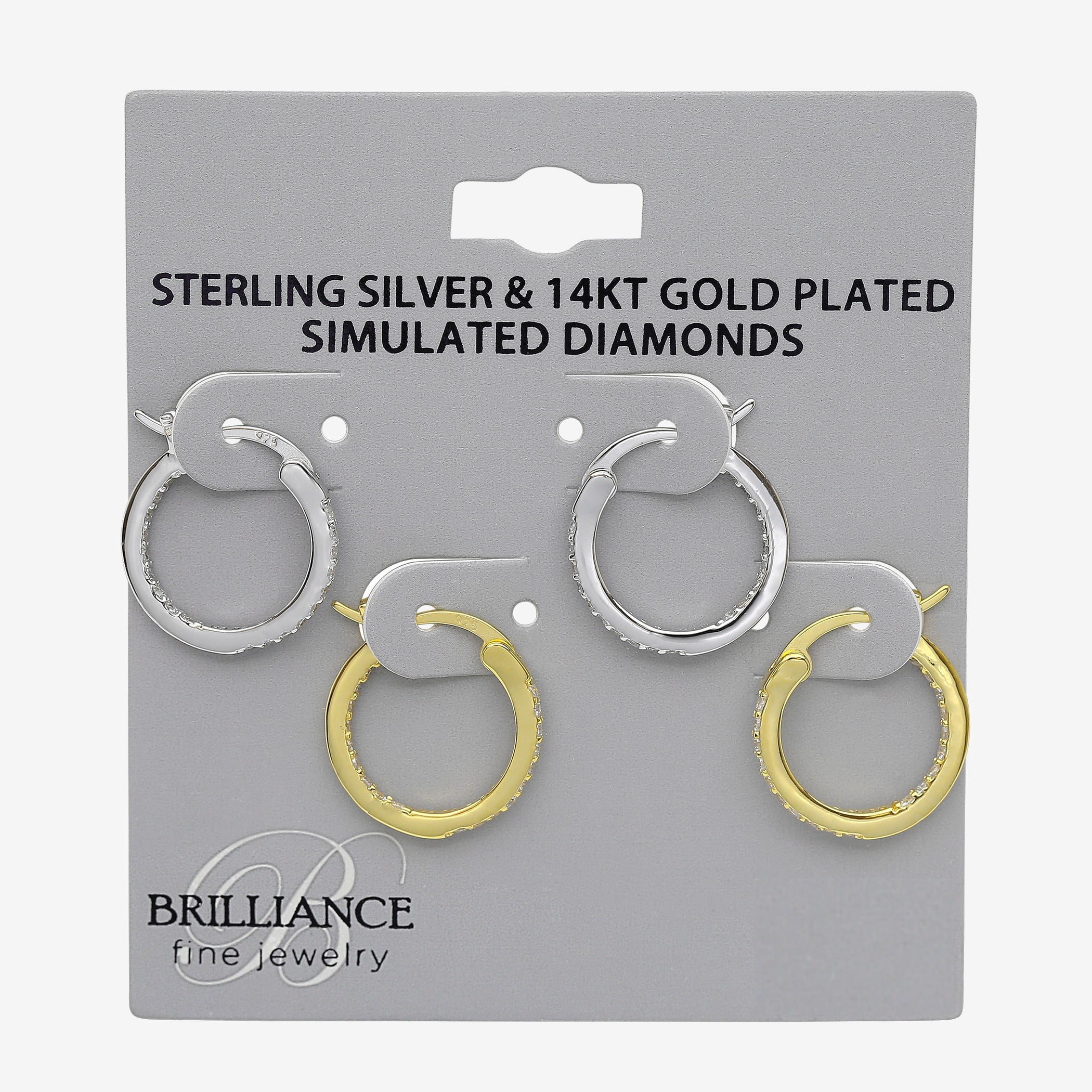 Brilliance Fine Jewelry Adult Simulated Diamond Duo Hoop Earring Set in Sterling Silver and 14KT Gold Plated