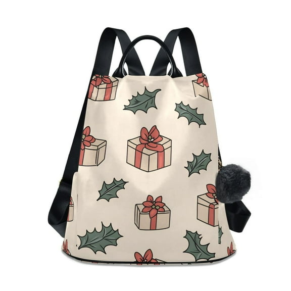 FORMRS Women's Travel Backpack Purse Anti-Theft Hidden Pockets Casual Shoulder Bag, Beige Christmas Gift Pattern