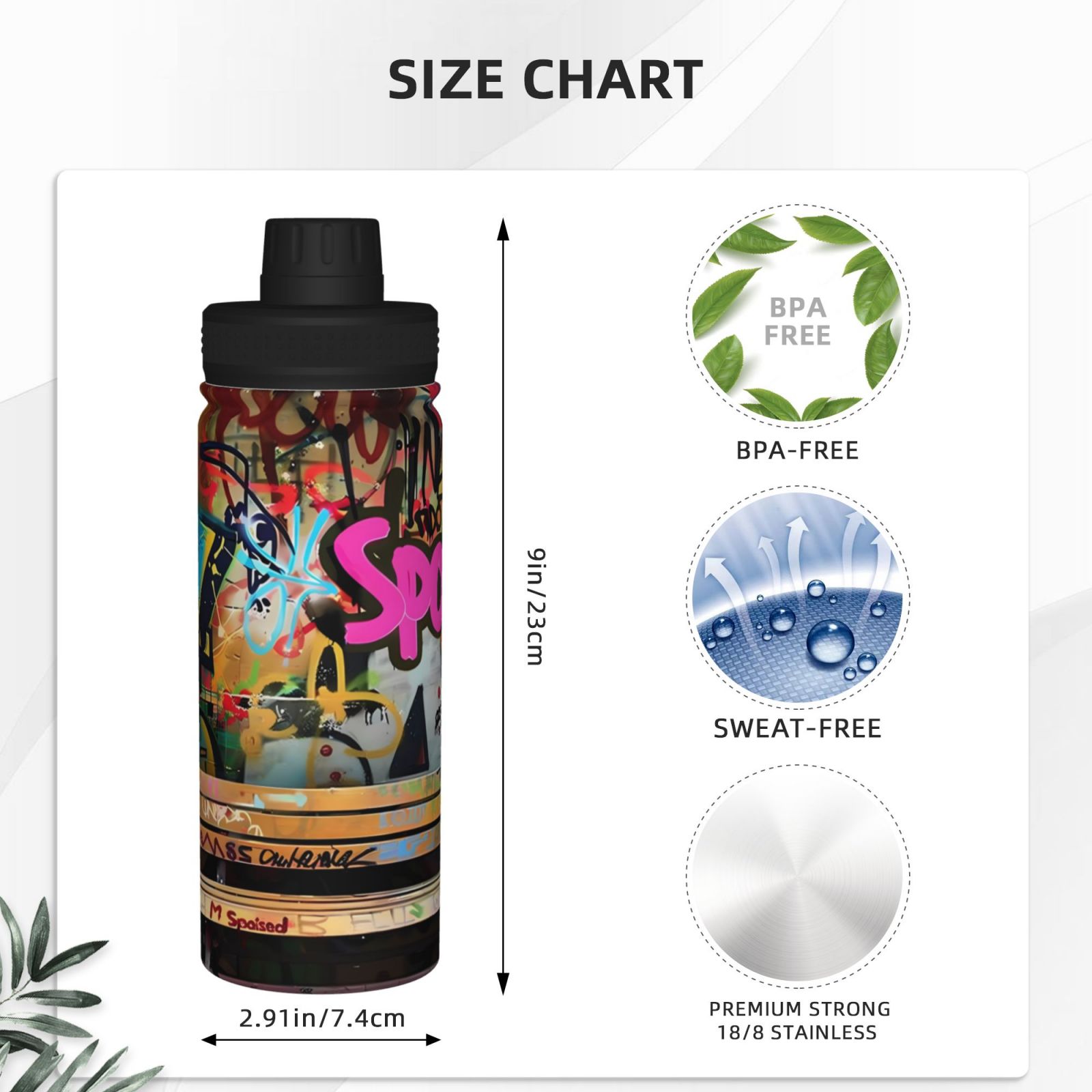 Picia Graffiti Lamp Urban Scene Pattern Water Bottle 18 oz Stainless Steel Insulated Bottles With Handle Leak Proof Gym Sport Water Jug BPA-free insulated kettle For Men Women Adults