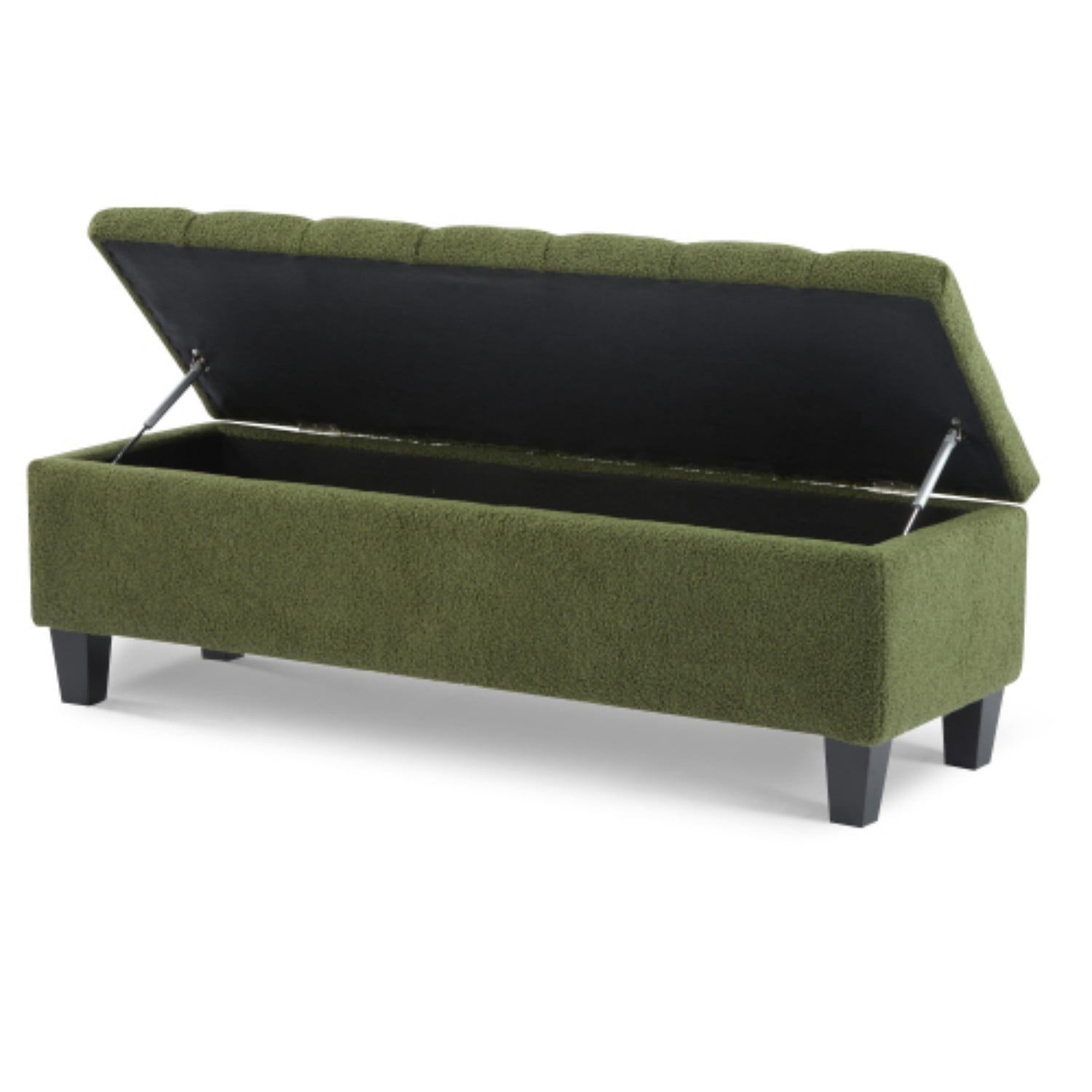 Storage Ottoman Bench with Hinged Lid, Green PU Upholstered Entryway Bench with Rubber Wood Legs, Bedroom Living Room Bench, 300 lbs