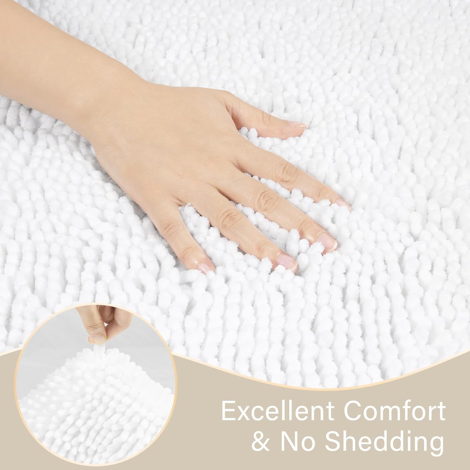 Homore Bathroom Rugs Sets, Luxury Bath Mat Set Anti-Slip Chenille Bath Rug and U-Shaped Toilet Mat White