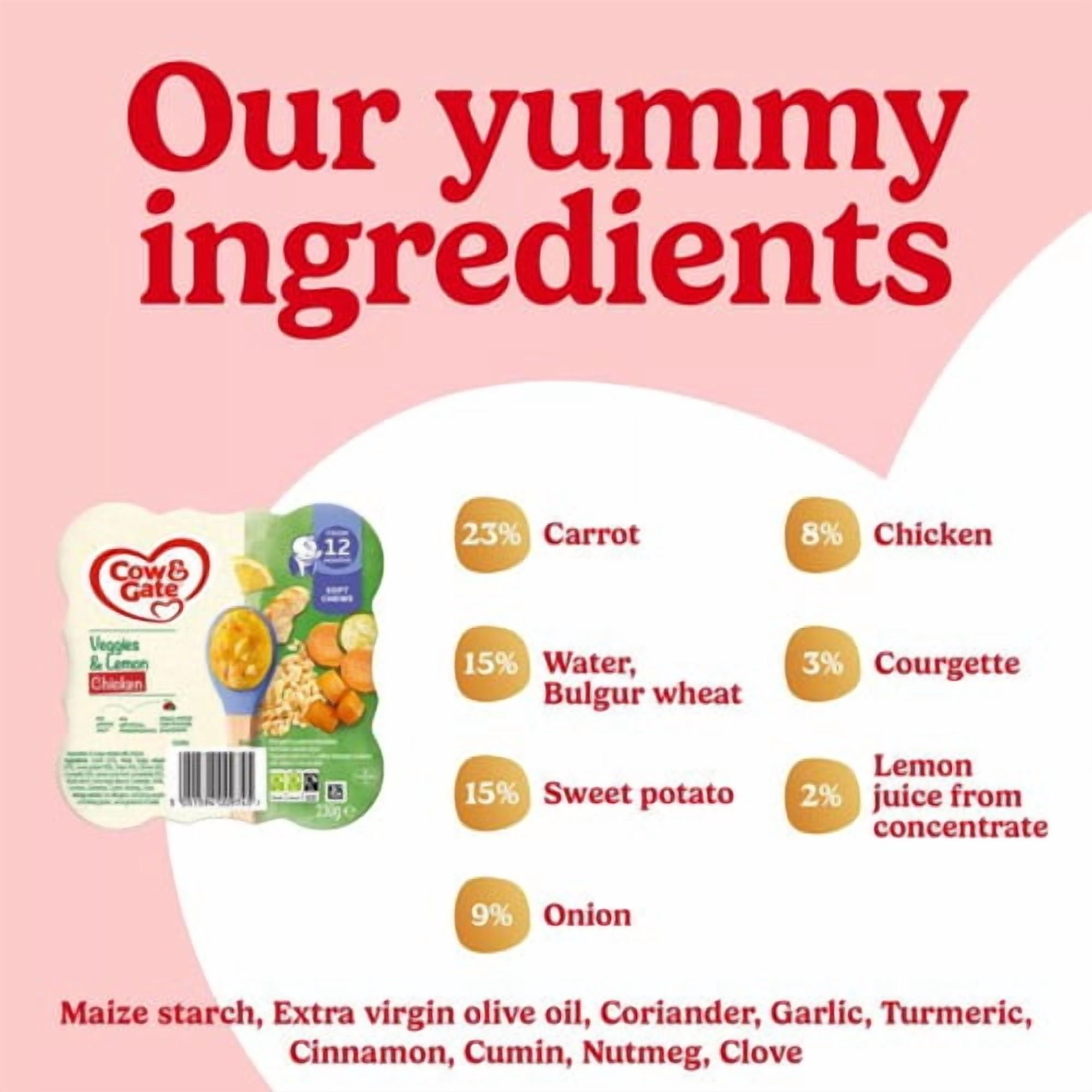 Cow & Gate Lemon Chicken & Vegetables Baby Food Meal 12+ Months 230g, British Import (Pack of 2)
