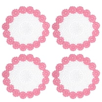 Fabric Coasters, 4pack 8" - Cotton Woven Crochet Doilies, Lace Embroidery Cup Mat with Floral Pattern (Pink)