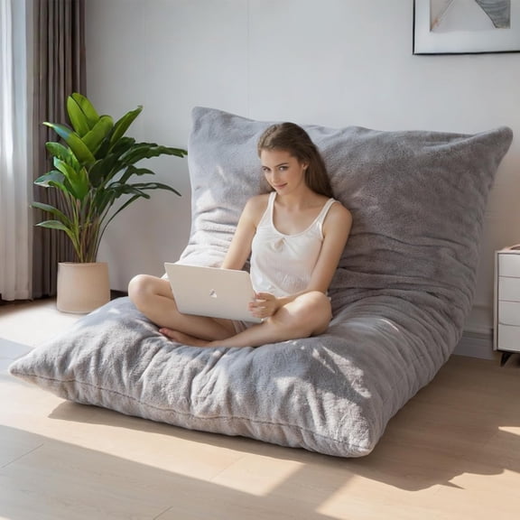YANTONG 3 in 1 Bean Bag Chair, Convertible Chair Folds from Bean Bag to Lounger, High-Density Foam Filling, Faux Fur Big Sofa Bed, Giant Bean Bag Chair Bed for Adults
