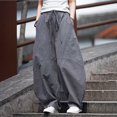 thumbnail image 6 of ‌Men's Linen Pants Casual Wide Leg Baggy Pants Elastic Waist Drawstring Loose Fit Casual Summer Beach Pants with Pockets Baggy Trousers Grey M, 6 of 8