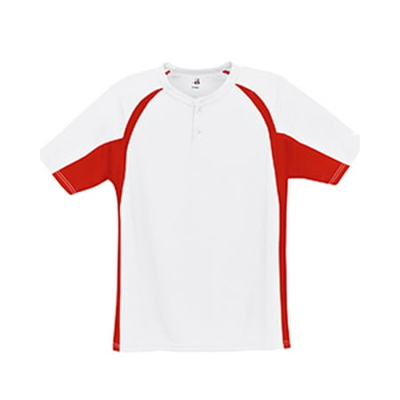 Badger Adult Hook Henley Tee - WHITE/ RED - 4XL 7938
