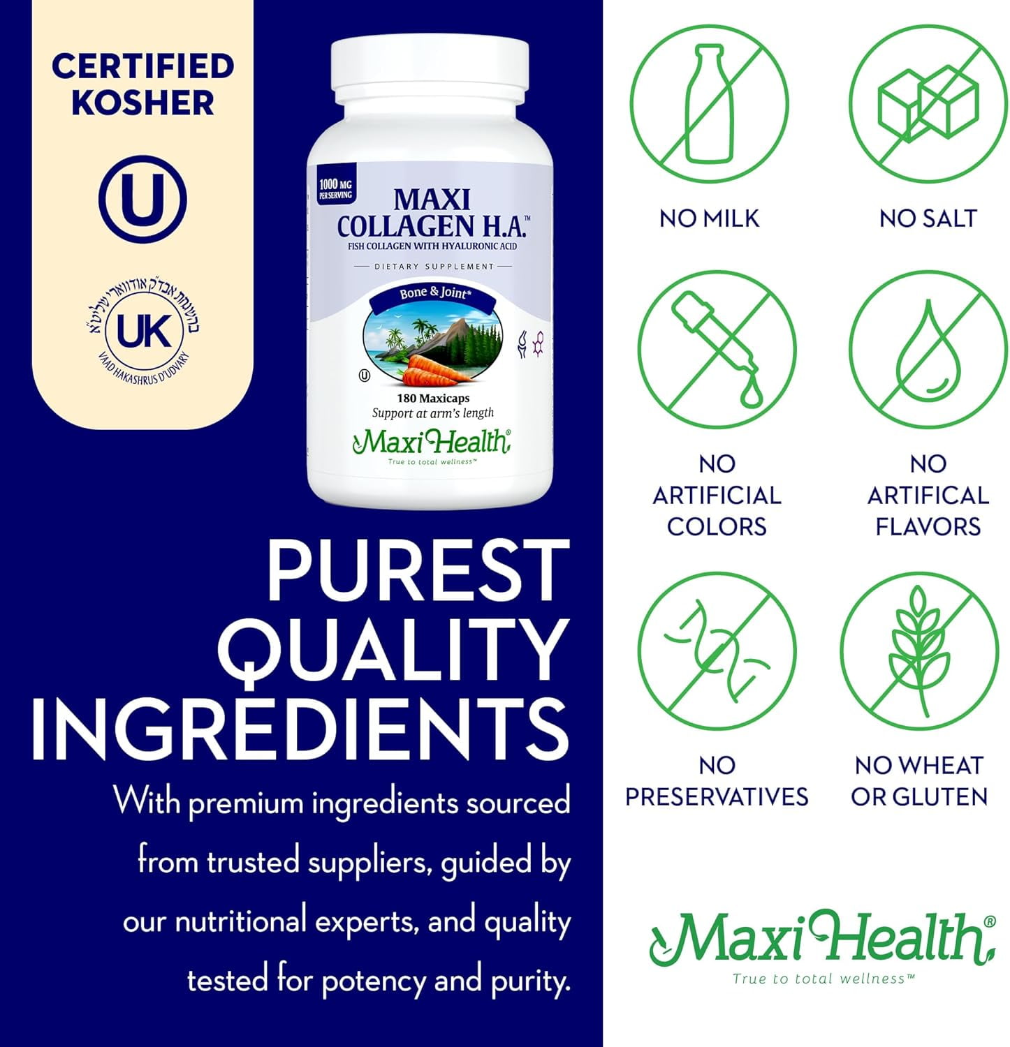 Maxi Health Marine Collagen with Hyaluronic Acid – Joint, Bone & Skin Support – 180 Capsules