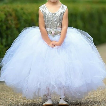 

Girl Sequins Backless Dresses Princess Party Bridesmaid