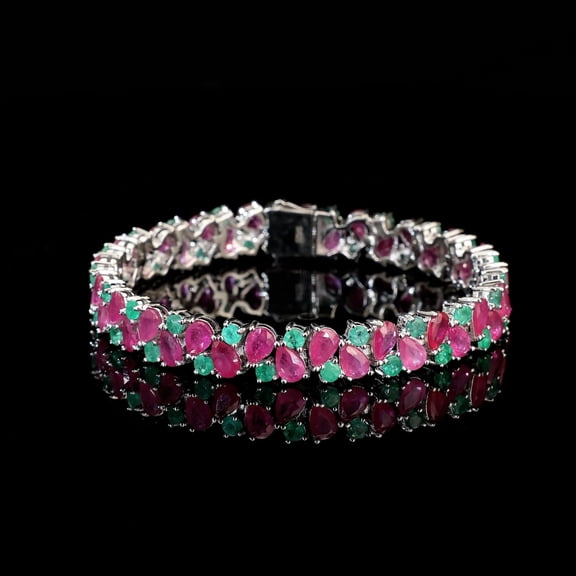 Ruby And Emerald Tennis bracelet Women Elegant Bracelet, 925 Silver With Gold Plated, Gemstone Bracelet, Gift For Her Bracelet For Women ,Daily Jewelry