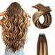thumbnail image 1 of YILITE Extensiones de cabello con cinta adhesiva de cabello humano 12 pulgadas 20 piezas 40 g Balayage marrón oscuro a rubio caramelo #P4-27-T4 Balayage marrón chocolate a rubio caramelo, 1 of 5