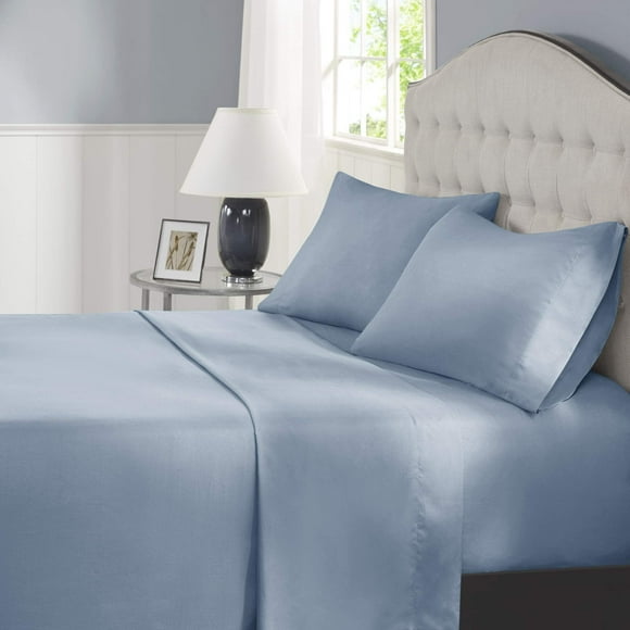 Comfort Spaces Coolmax Moisture Wicking Sheet Set Soft, Fade Resistant, All Elastic Deep Pocket Fits Up to 16" Mattress - Warm Weather Cooling Sheets for Night Sweats, Full, Blue, 4 P