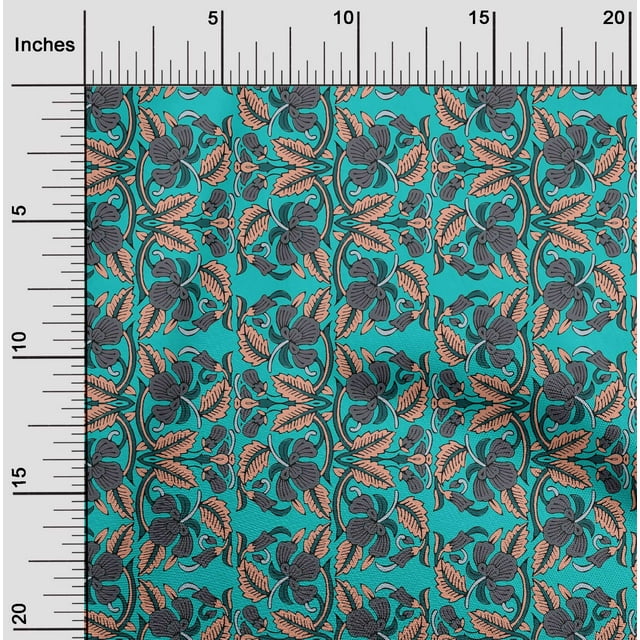 oneOone Georgette Viscose Fabric Leaves & Floral Block Print Fabric By The Yard 42 Inch Wide