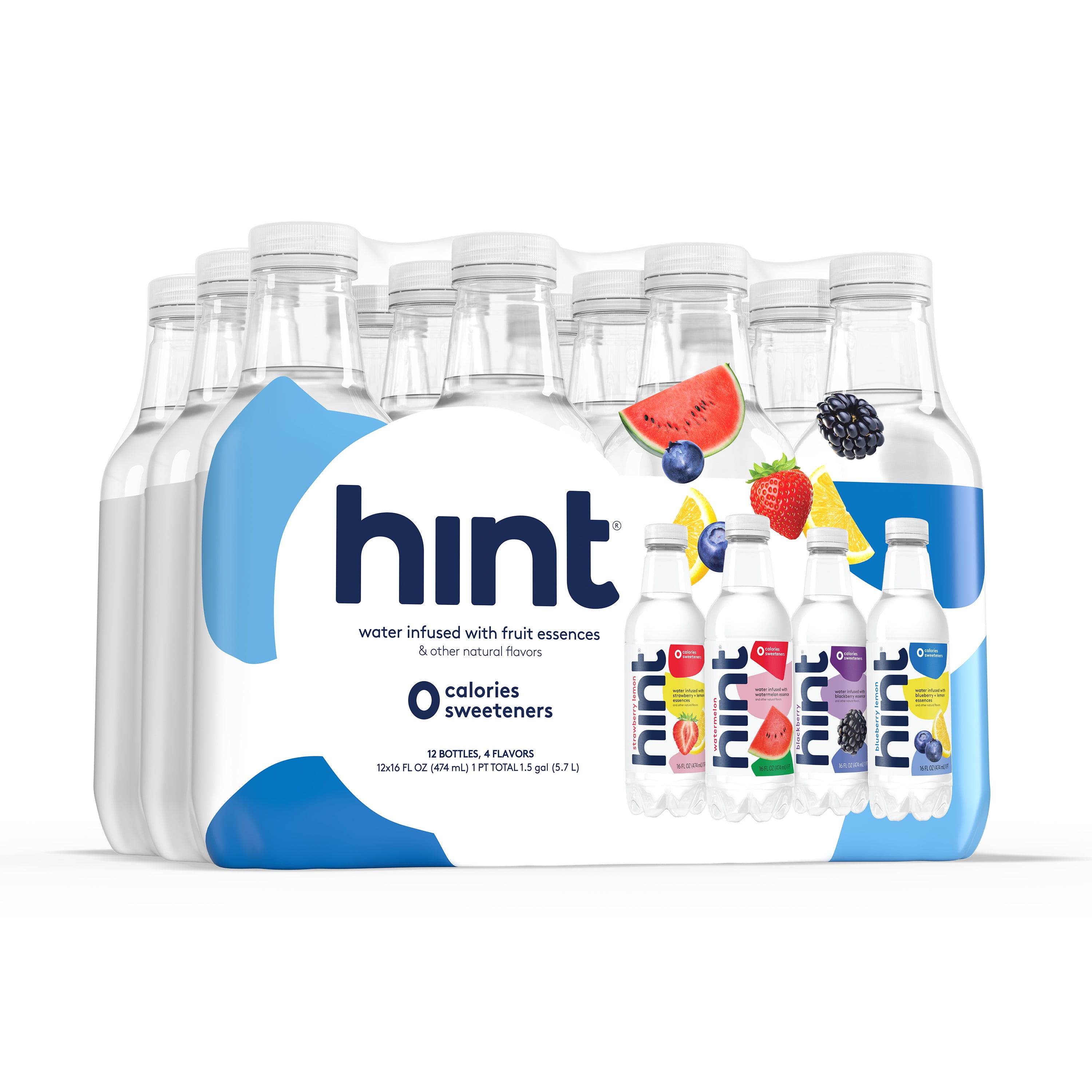 Hint White 4-Flavor Variety Pack Flavored Water, 16 fl oz, 12 Pack Plastic Bottles