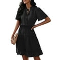 thumbnail image 2 of Liacowi Women Summer Mini Dresses V Neck Short Sleeve Frilly Flounce Slim Waist Ruffled A Line Swing Party Dress, 2 of 6