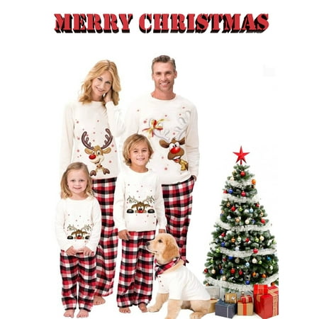 

Christmas Family Matching Pajamas Sets Elk Print Tops + Plaid Pants Sleepwear Xmas Holiday Loungewear Jammies Pjs Outfit