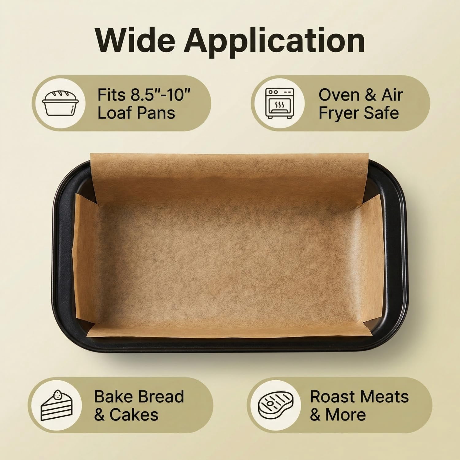 JJEAN-100 Pcs Loaf Pan Liners,Bread Pan,Unbleached Parchment Paper Loaf Pan Liners - Pre Formed Disposable Greaseproof Paper, Non-Stick Air Fryer Liner for Baking 9x5 Inch Bread, Cakes (10inch)