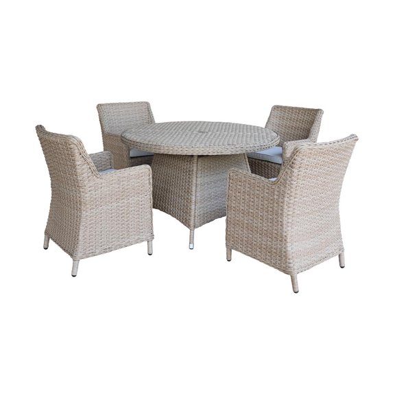 Outdoor Wicker Patio Furniture Set with Round Table and 4 Chairs - Natural