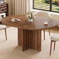 thumbnail image 1 of 43.3"-59" Extendable Dining Table for 4-8, Round to Oval Kitchen Table with Hidden Storage & Sturdy Cross Base, Modern Dinner Table for Dining Room Living Room, Removable Leaves, Walnut, 1 of 9