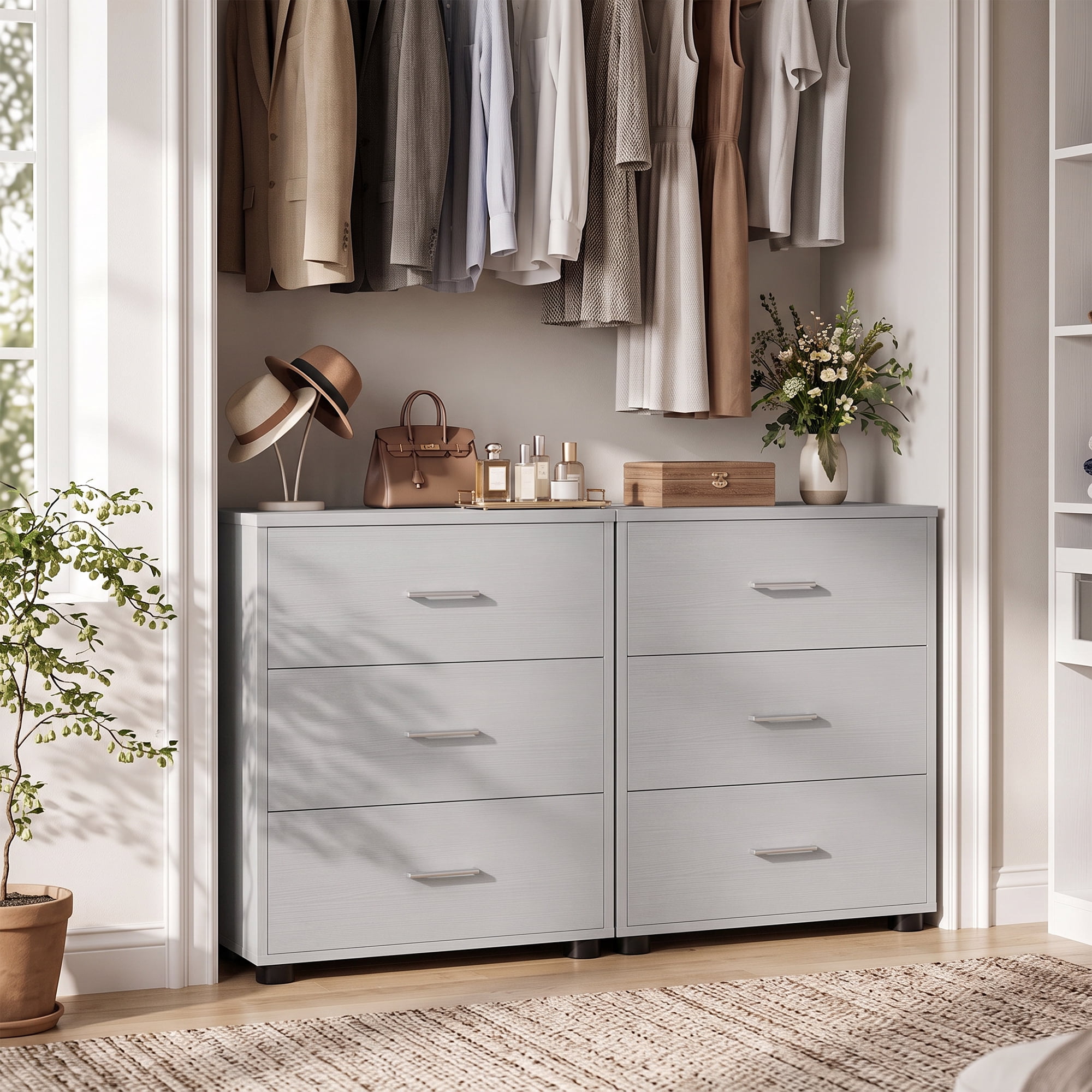 Homieasy 2-Pack Stackable Large Walk-in Closet Drawer System, Heavy-Duty Storage Organizer for Bedroom, Living Room & Closet,Gray