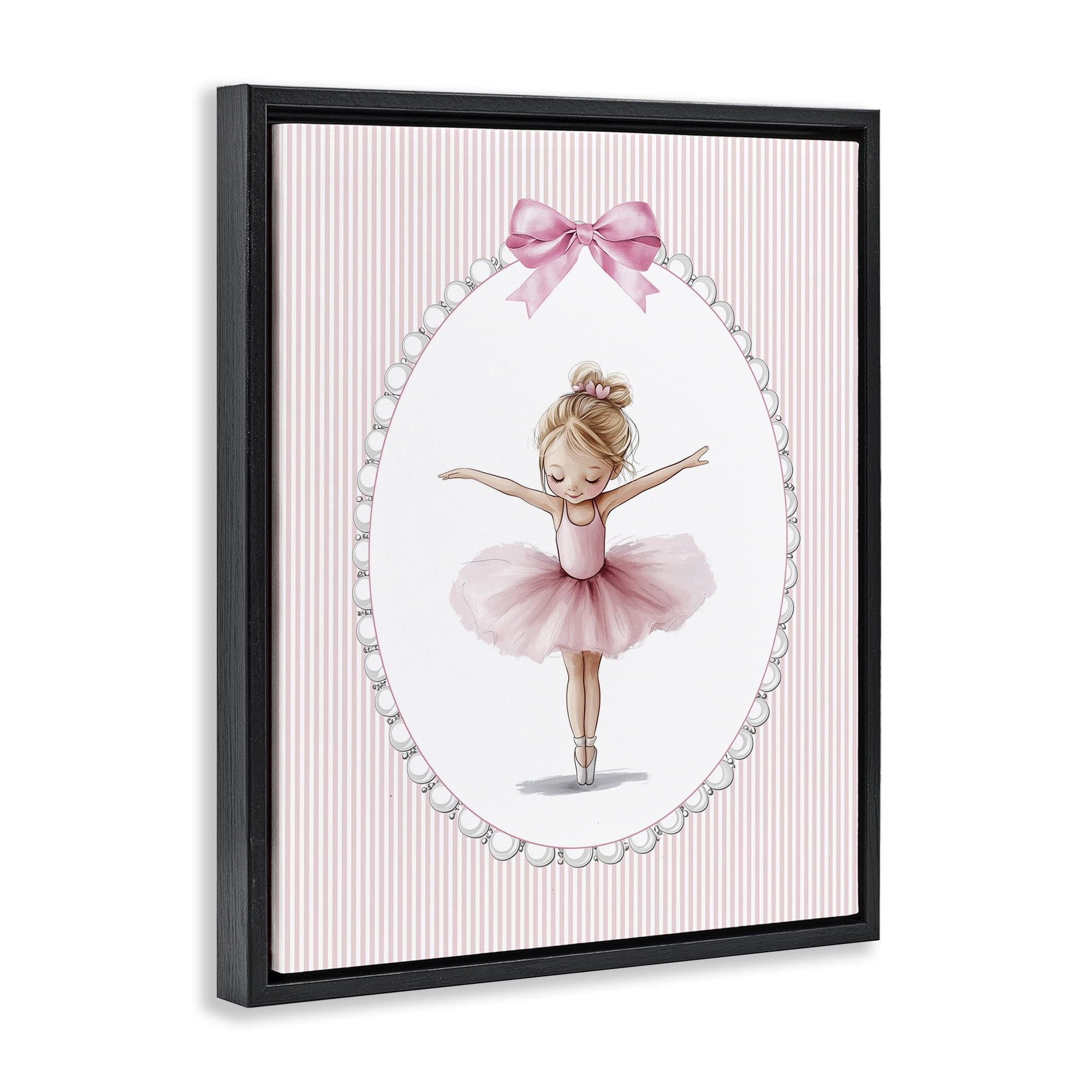 Stupell Industries Dancing Pink Ballerina Black Framed Floater Canvas Wall Art, design by Christine Simpson Art
