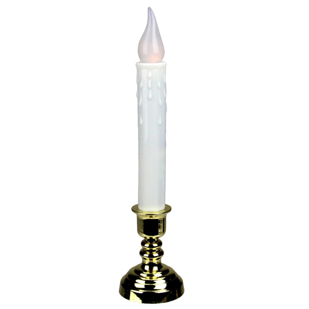 8.5" White and Gold Battery Operated LED Christmas Candle Lamp with
