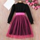 thumbnail image 5 of Vestido Formal Corto de Manga Larga Estilo Vestido de Malla de Solapa de Color Sólido para Niños con Mangas Hinchadas Y Falda en Capas, Cintura de Contraste con Arco, Vestido Cómodo Casual para Niños, 5 of 9