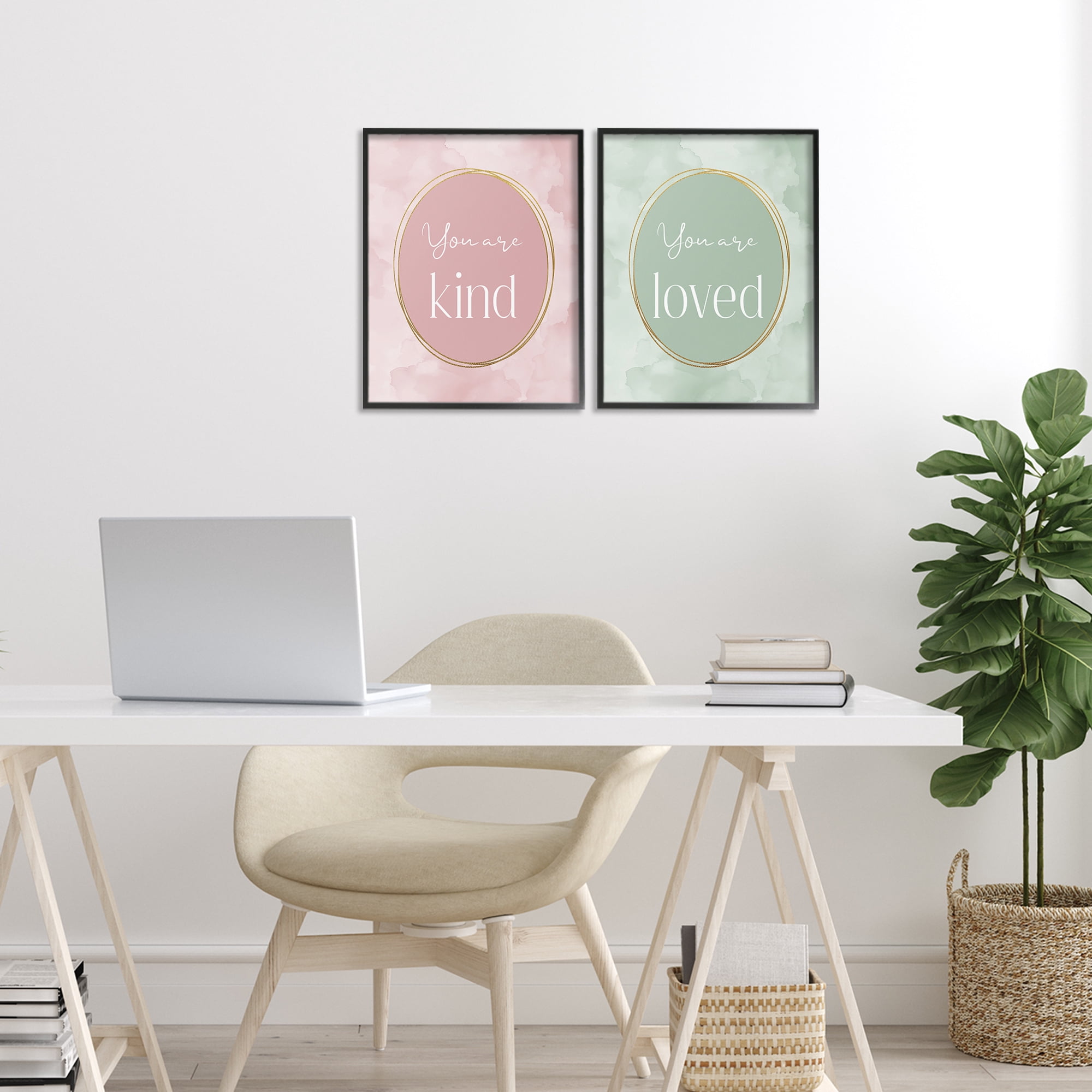 Stupell Industries Pastel Golden Affirmations 2 Piece Black Framed Giclee Art Set, design by Christine Simpson Art