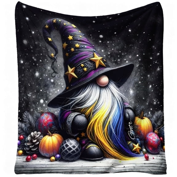 1pc Wizard Gnome, Flannel Blanket, Soft, Warm, Fantasy Print, for Sofa, Bed, Living Room, All-Season, Halloween, christmas, Home Decor, Fall Home