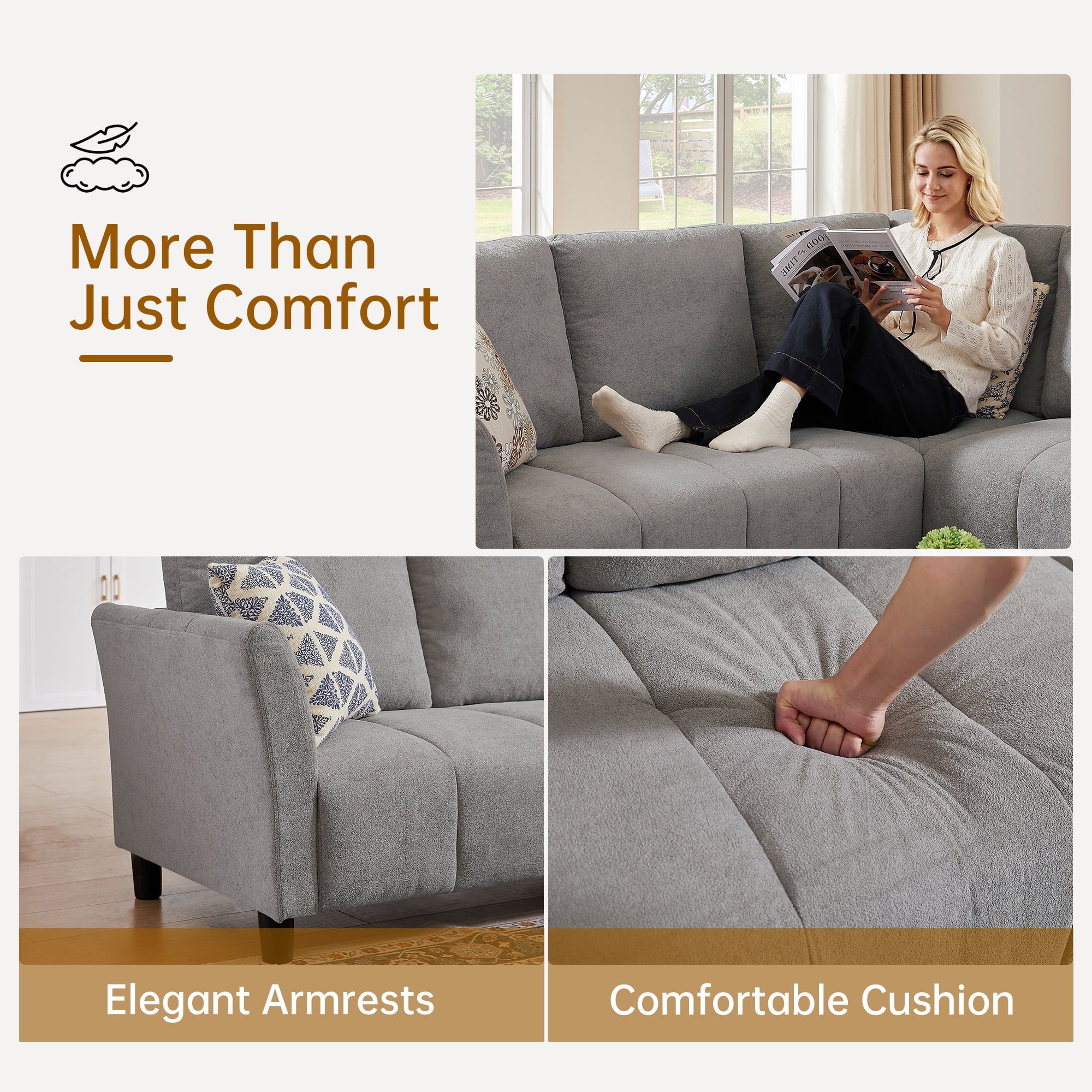 Pingliang Home 102" Convertible Sectional Sofa Couch,Upholstered Oversized Modern 6 Seat L Shaped Couch Corner Sofa Reversible Sofa Set for Living Room Apartment Office Studio