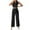 Black, variant on Ohufall Summer 2 Piece Outfits for Women Sleeveless Matching Sets Button Down Lapel Vest with High Wasit Wide Leg Pants