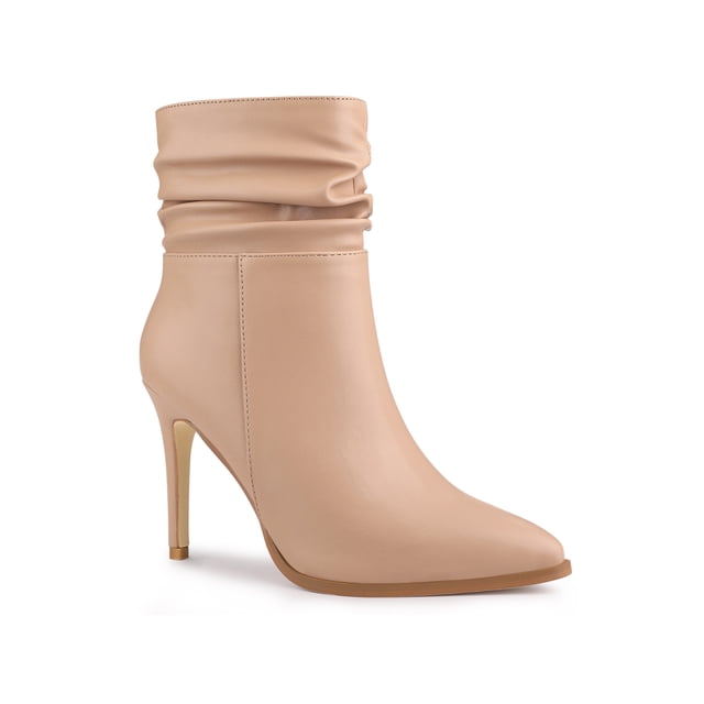 Unique Bargains Women's Slouchy Side Zip Stiletto Heel Ankle Boots Nude (Size 9.5)