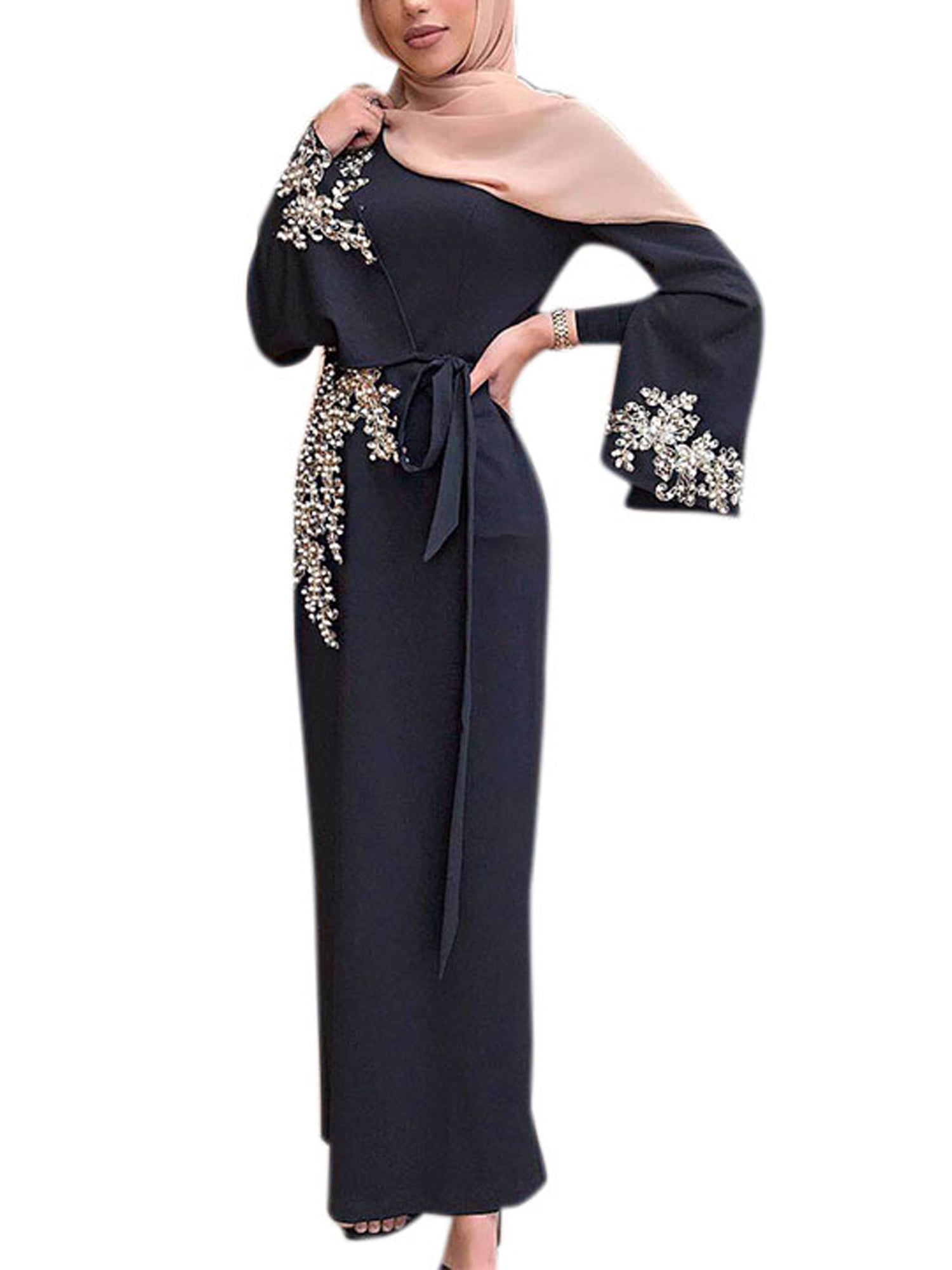 Dubai Abaya Embroidery Maxi Dress Long Sleeve Robe Muslim Jilbab Kaftan Gown New 