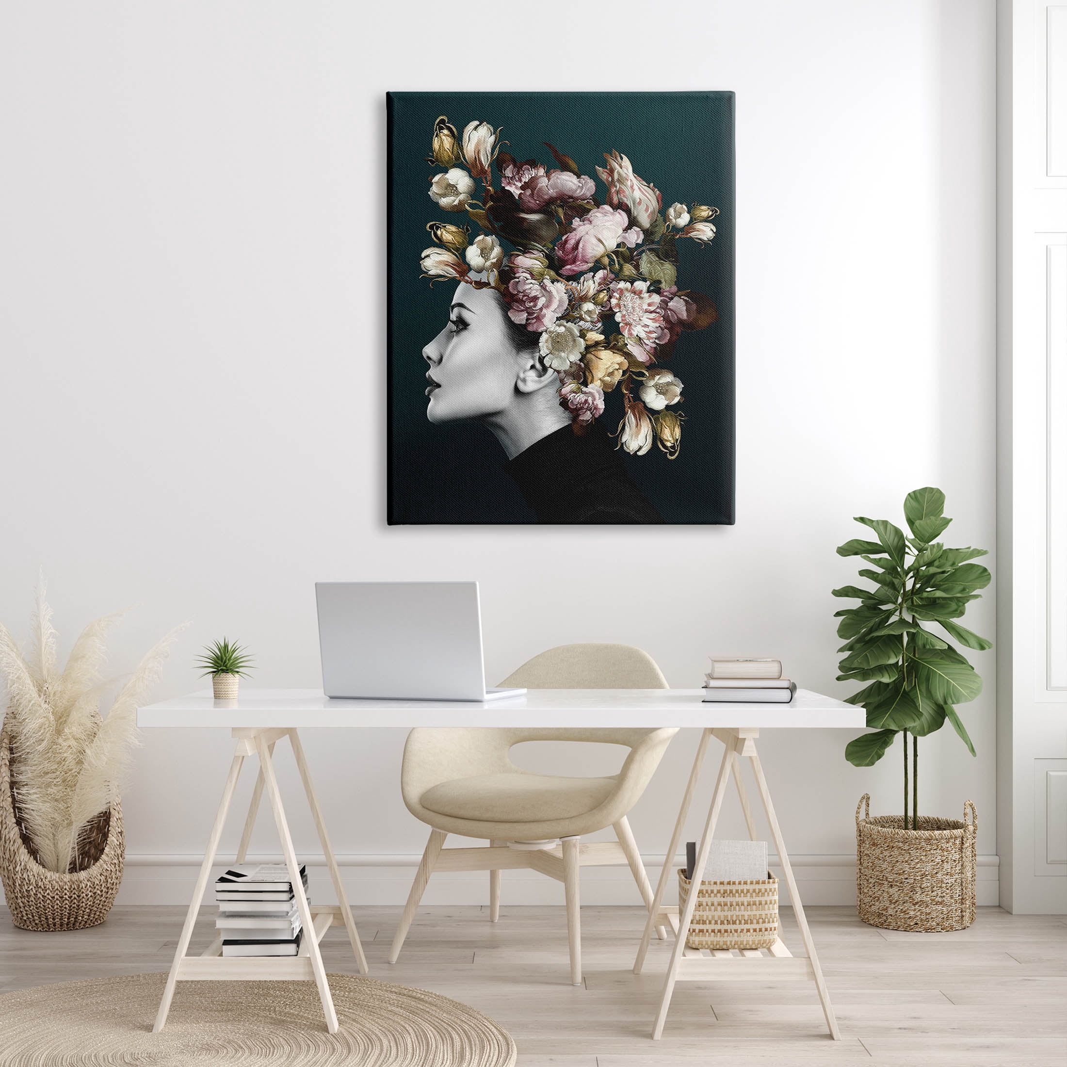 Woman Rose Floral Arrangement Botanical & Floral Graphic Art Gallery Wrapped Canvas Print Wall Art
