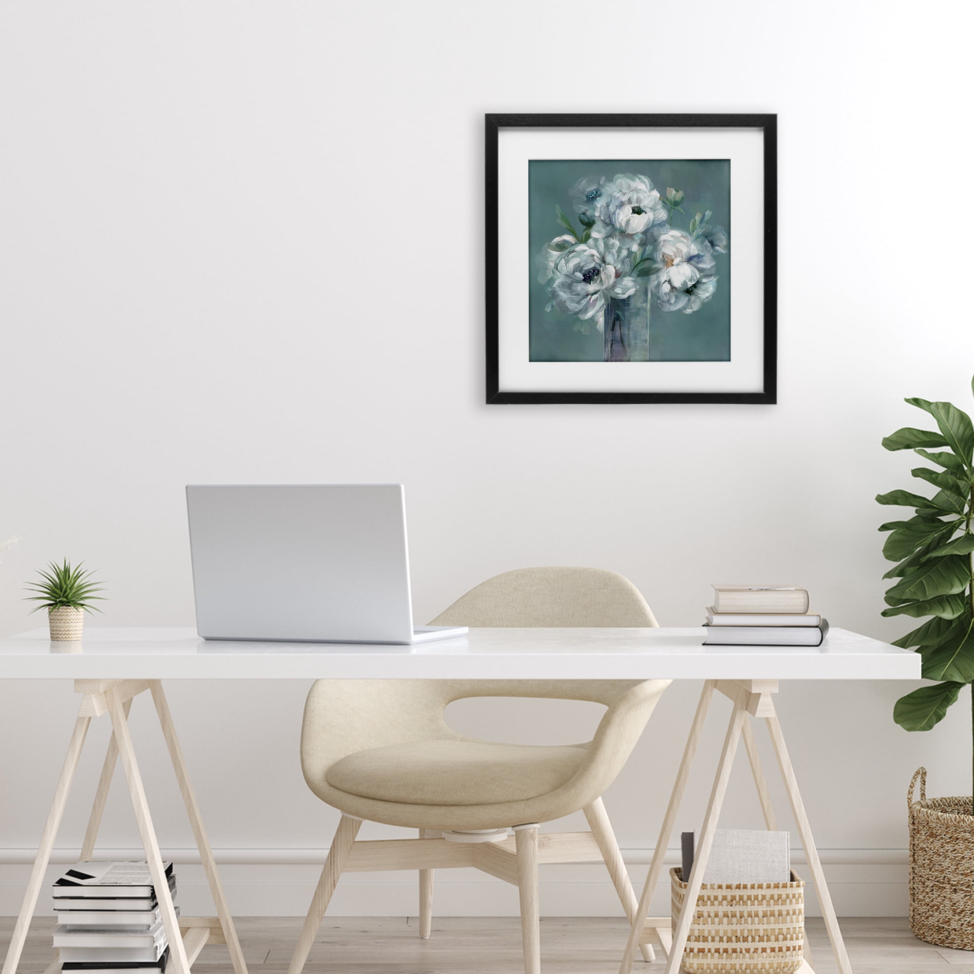 Stupell Industries White Peony Impression in Vase Black Framed Print Under Glass, design by Nan