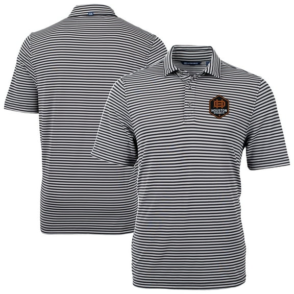 Men's Cutter & Buck Black Houston Dynamo FC DryTec Virtue Eco Pique Stripe Recycled Polo