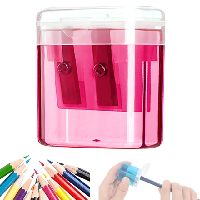 Yhmxh Sacapuntas de doble orificio, sacapuntas de mano con tapa, mini sacapuntas compactos para lápices de colores con recolector de virutas, lápices estándar para uso en la oficina y el hogar.
