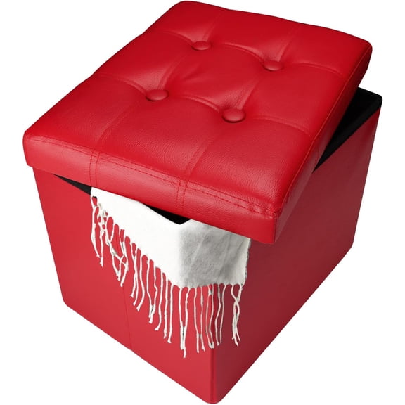 Storage Ottoman, Folding Foot Stool with Thicker Foam Padded Seat Small Leather Storage Ottoman Bench Foot Rest for Living Room Foldable Coffee Table