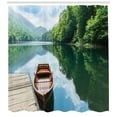 thumbnail image 3 of Ambesonne Lake Shower Curtain, Wooden Boat Biograd Pier, 69"Wx84"L, Green Brown Pale Blue, 3 of 3