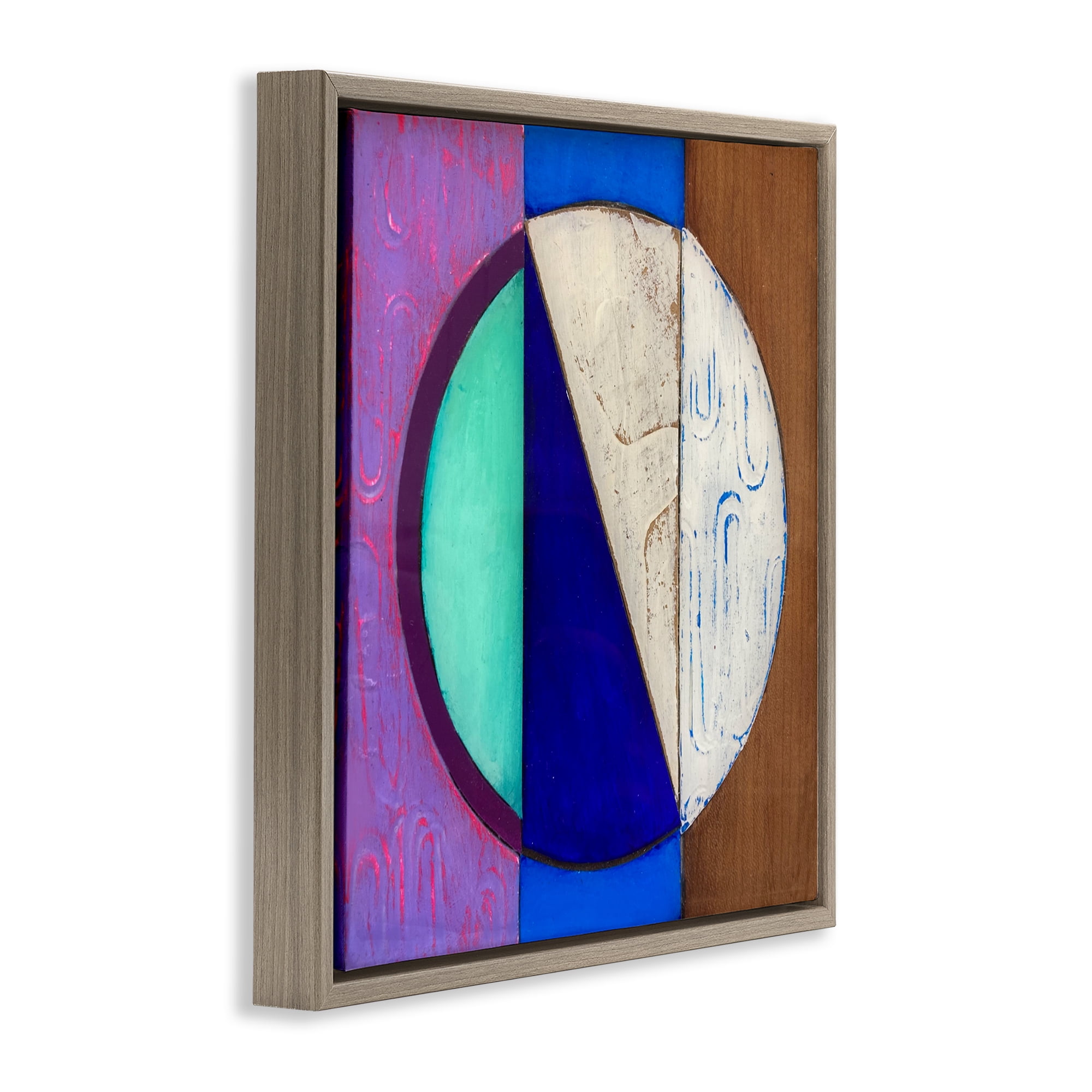 Stupell Industries Structured Blue & Purple Circle Brown Framed Floater Canvas Wall Art, design by Matthew Finger